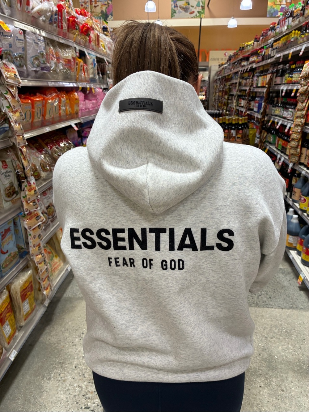 Fear of God ESSENTIALS Light Gray Hoodie with Black Logo M